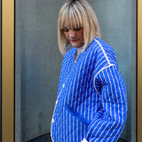 Jasmine Bright Blue Striped Cotton Quilted Jacket