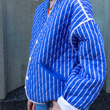 Jasmine Bright Blue Striped Cotton Quilted Jacket