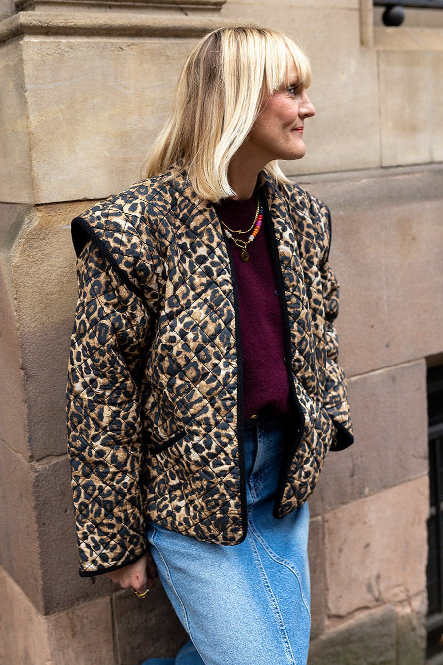 Pandora Brown Leopard Print Two In One Cotton Quilted Jacket