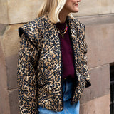 Pandora Brown Leopard Print Two In One Cotton Quilted Jacket