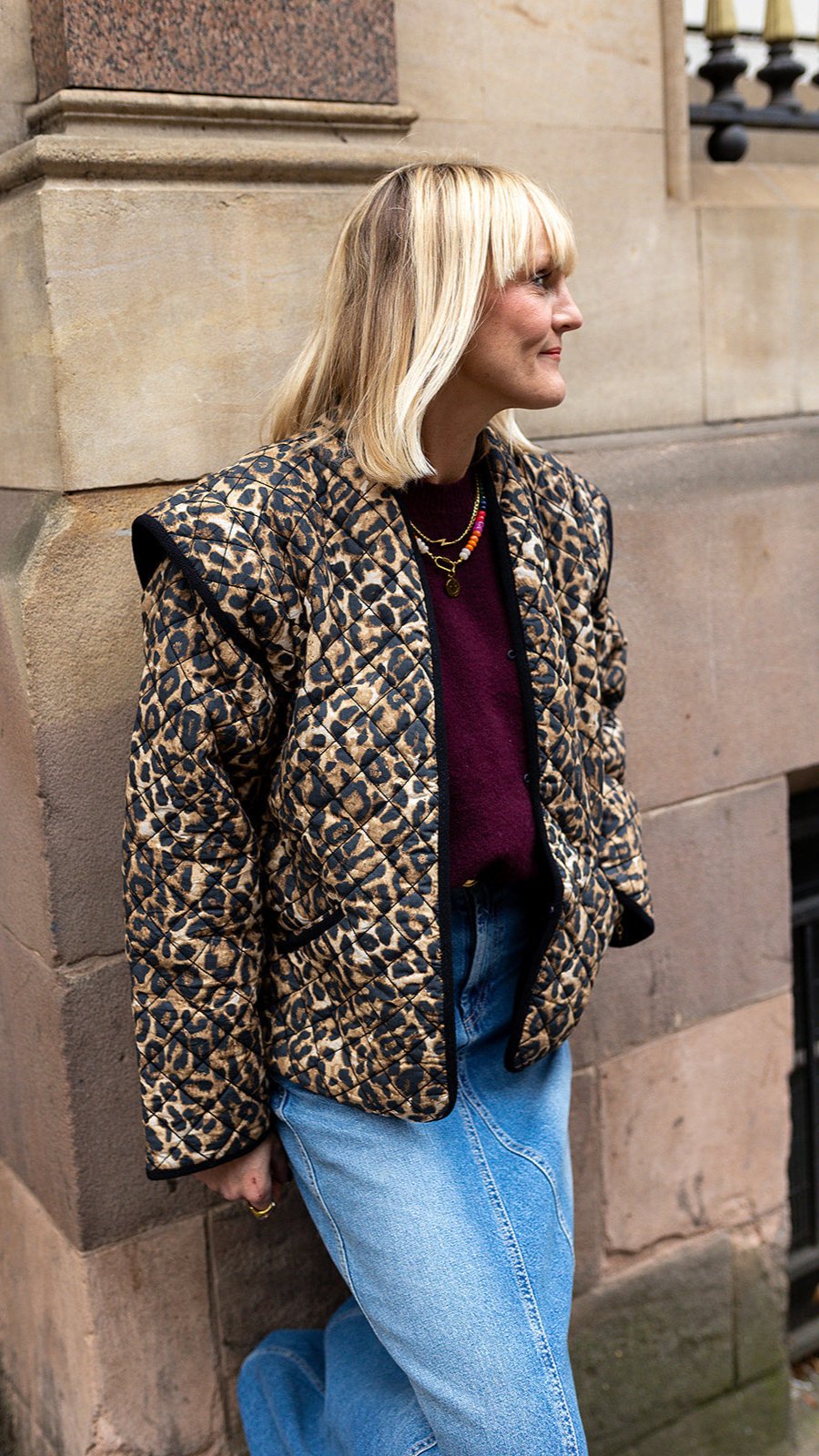 Pandora Brown Leopard Print Two In One Cotton Quilted Jacket