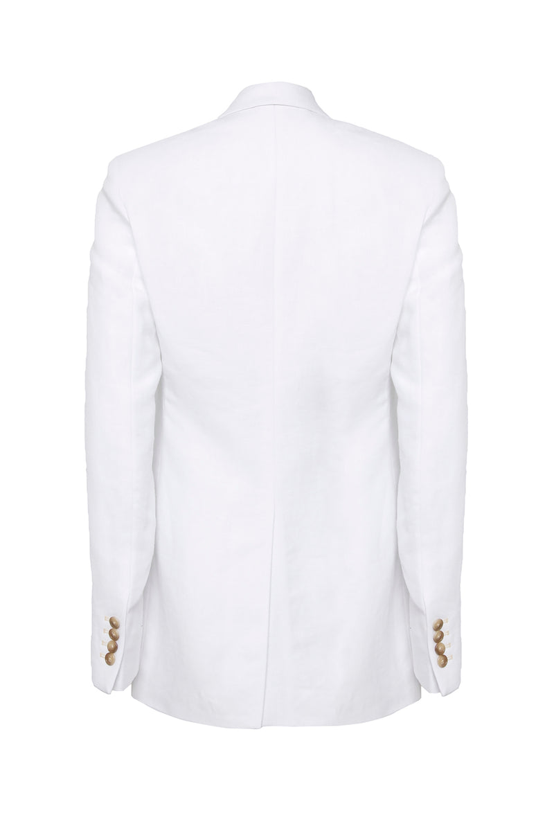 Single-Breasted Blazer in Powder White Linen by Anna James