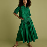 Lace Detail Drop Waist Midi Skirt in Bright Green