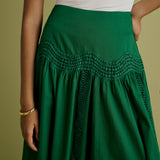 Lace Detail Drop Waist Midi Skirt in Bright Green