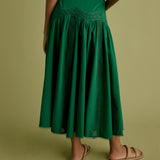 Lace Detail Drop Waist Midi Skirt in Bright Green