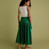 Lace Detail Drop Waist Midi Skirt in Bright Green
