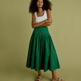 Lace Detail Drop Waist Midi Skirt in Bright Green