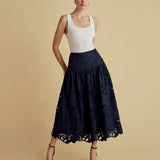 Lace Drop Waist Skirt in Navy