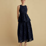 Lace Drop Waist Skirt in Navy