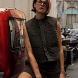 Pablo Quilted Denim Vest in Houndstooth Cacao