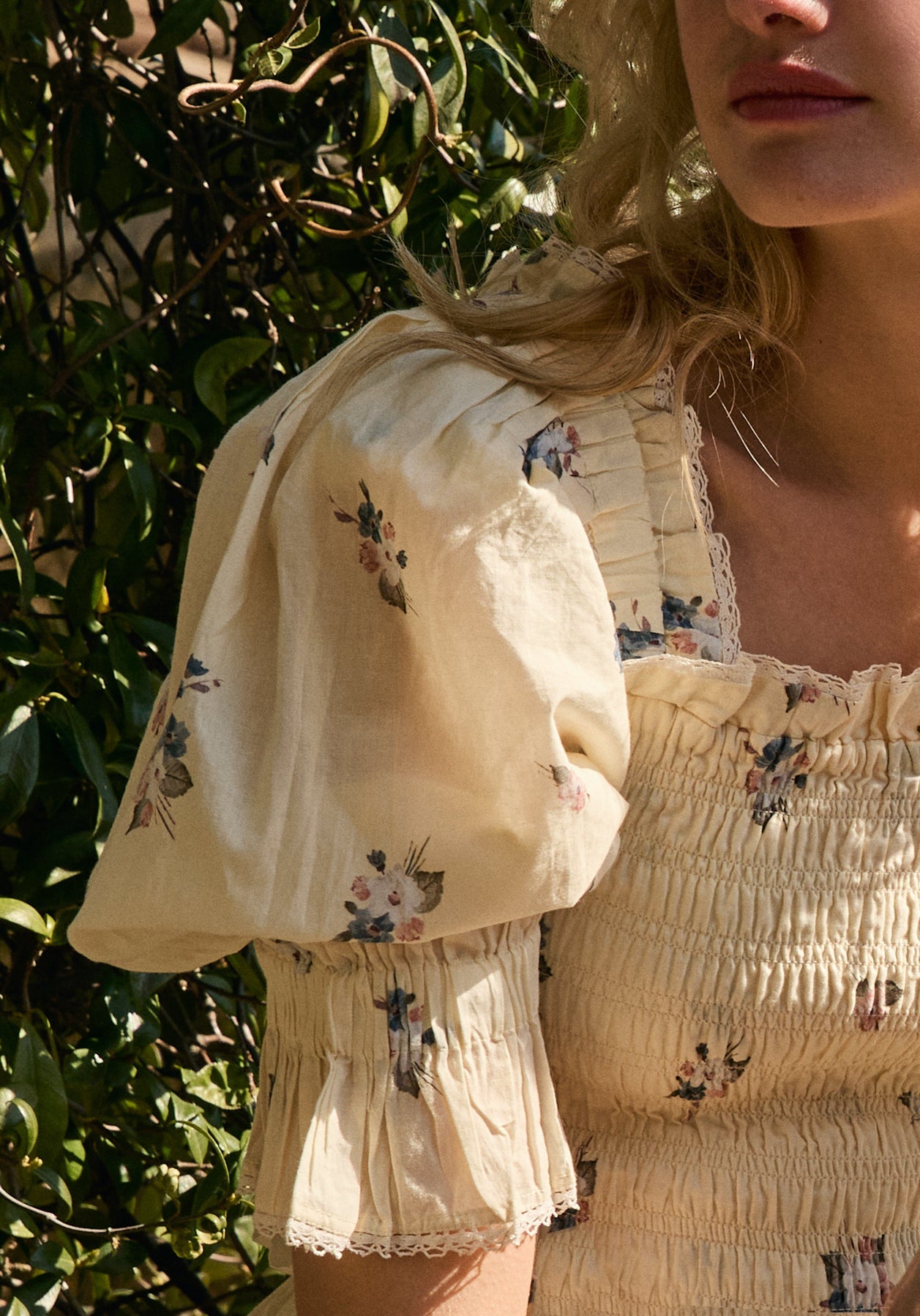 cream floral puff sleeve summer dress