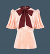 Sophie Blouse in Ballet Pink Velvet with Contrast Tie by House of Disgrace