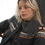 Phoebe Fair Isle Cropped Cardigan in Dark Grey