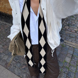 Merino Wool Skinny Scarf in Black Harlequin