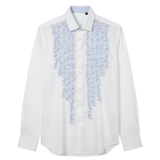 Tabetha Frill Shirt in White and Blue
