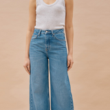 Full Length Wide Leg Jeans with Zip Fly in Indigo