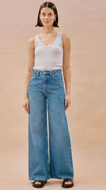 Full Length Wide Leg Jeans with Zip Fly in Indigo by Albaray