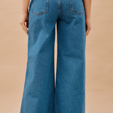 Full Length Wide Leg Jeans with Zip Fly in Indigo