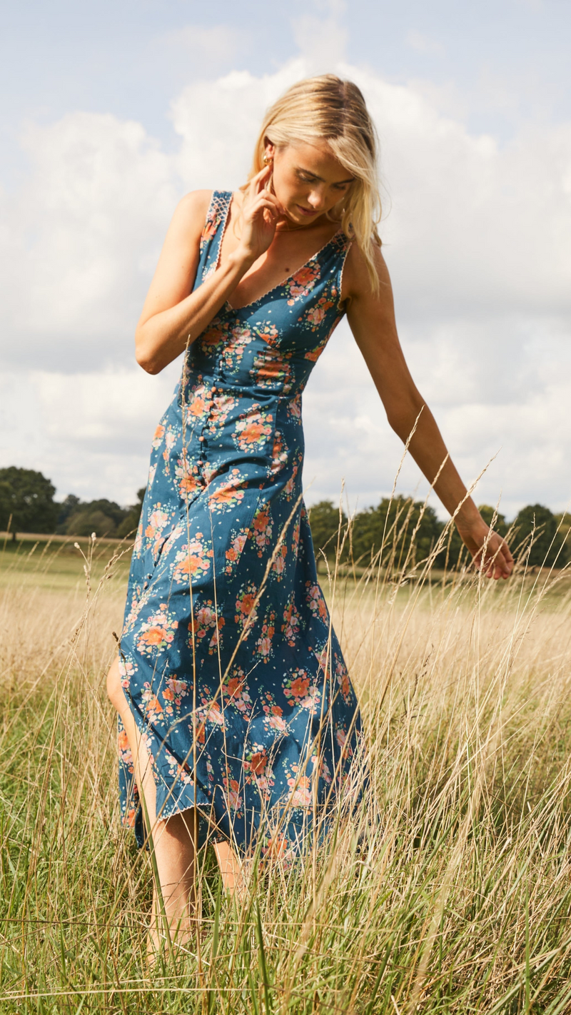 Ottilie Dress in Indigo Bouquet by ST. CLAIR