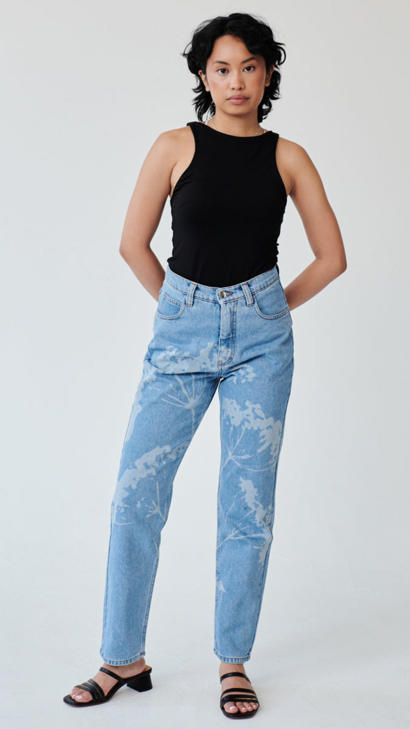 High Waisted Organic & Recycled Laser Dandelion Jeans by Fanfare