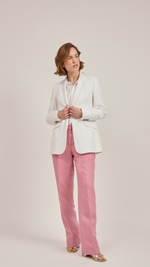 Single-Breasted Blazer in Powder White Linen by Anna James