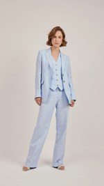 Single-Breasted Blazer in Sky Blue Linen by Anna James