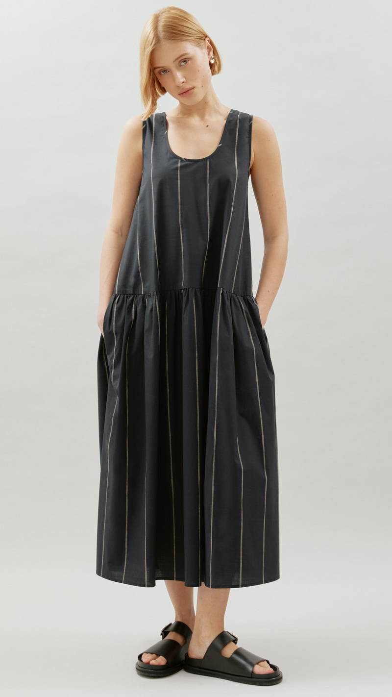 Black Cotton Stripe Dress by Albaray