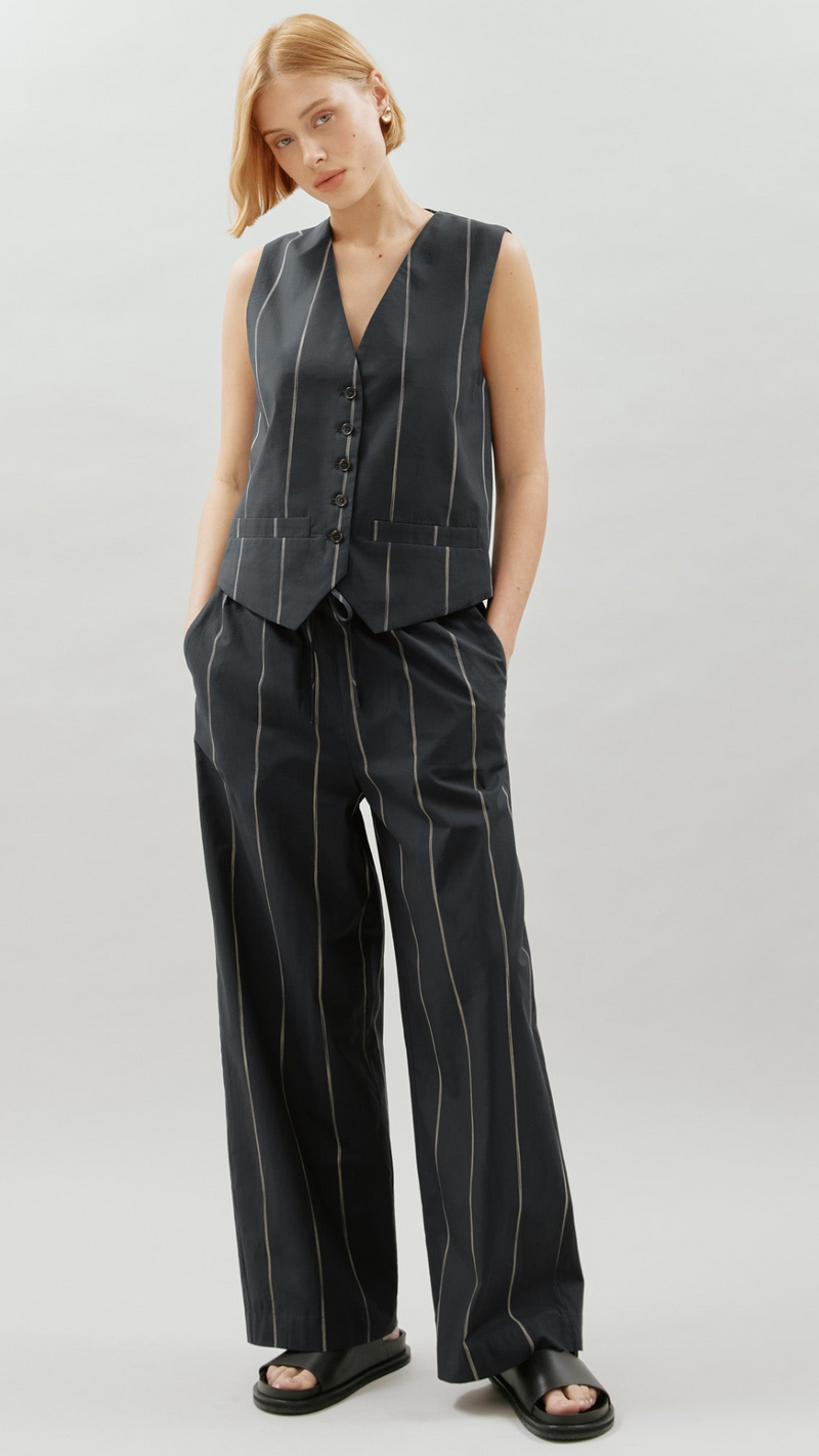 Black Cotton Stripe Trouser by Albaray