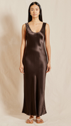 Chocolate Satin Scoop Neck Dress by Albaray