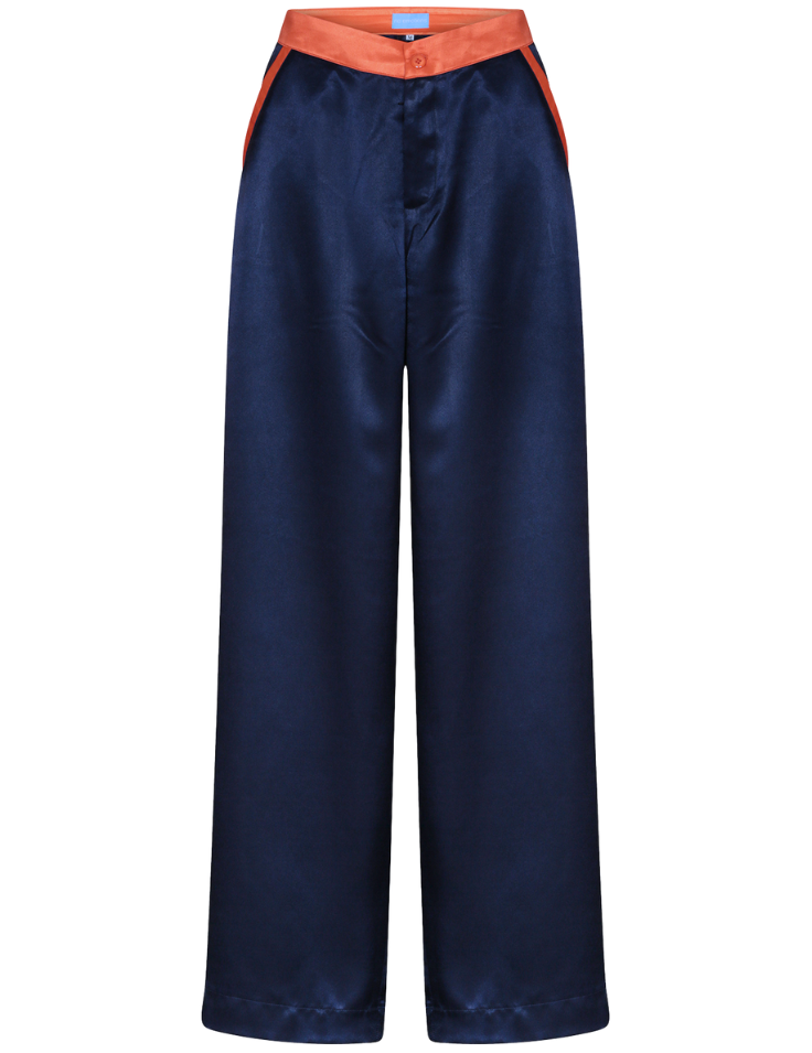 Navy Silk Trousers by No Emotions