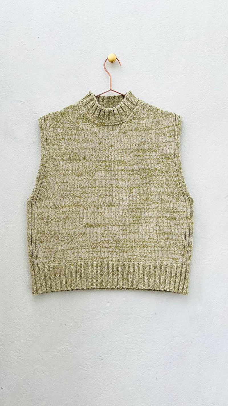 Raye Cotton Knitted Vest in Green/Ecru Marl by Elwin