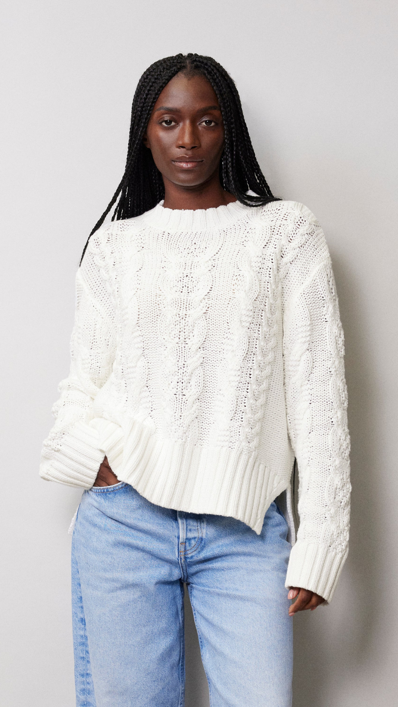 White Cotton Cable Jumper Percy Langley
