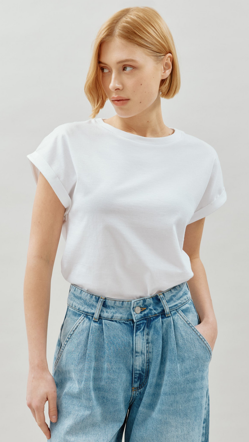 White Roll Back T Shirt