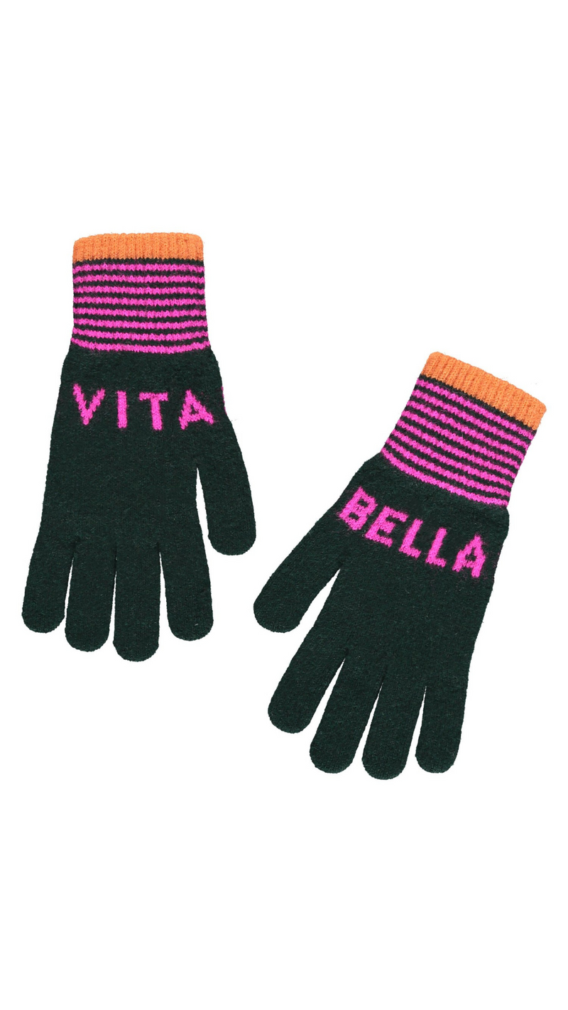Vita Bella Gloves in Dark Green & Fushsia by Quinton + Chadwick