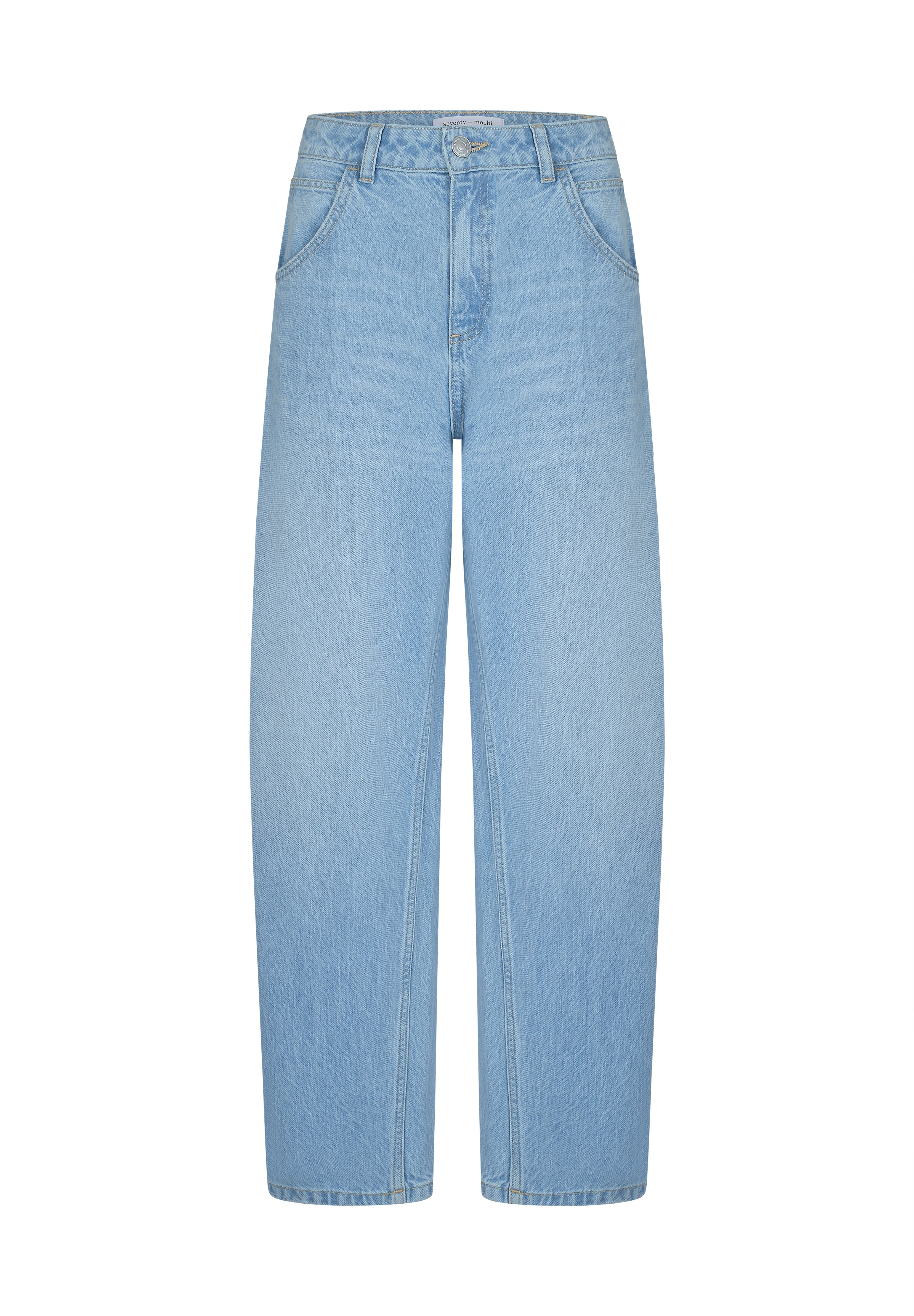 Front of Bo Barrel Leg Jean in Sunbleached white background no model