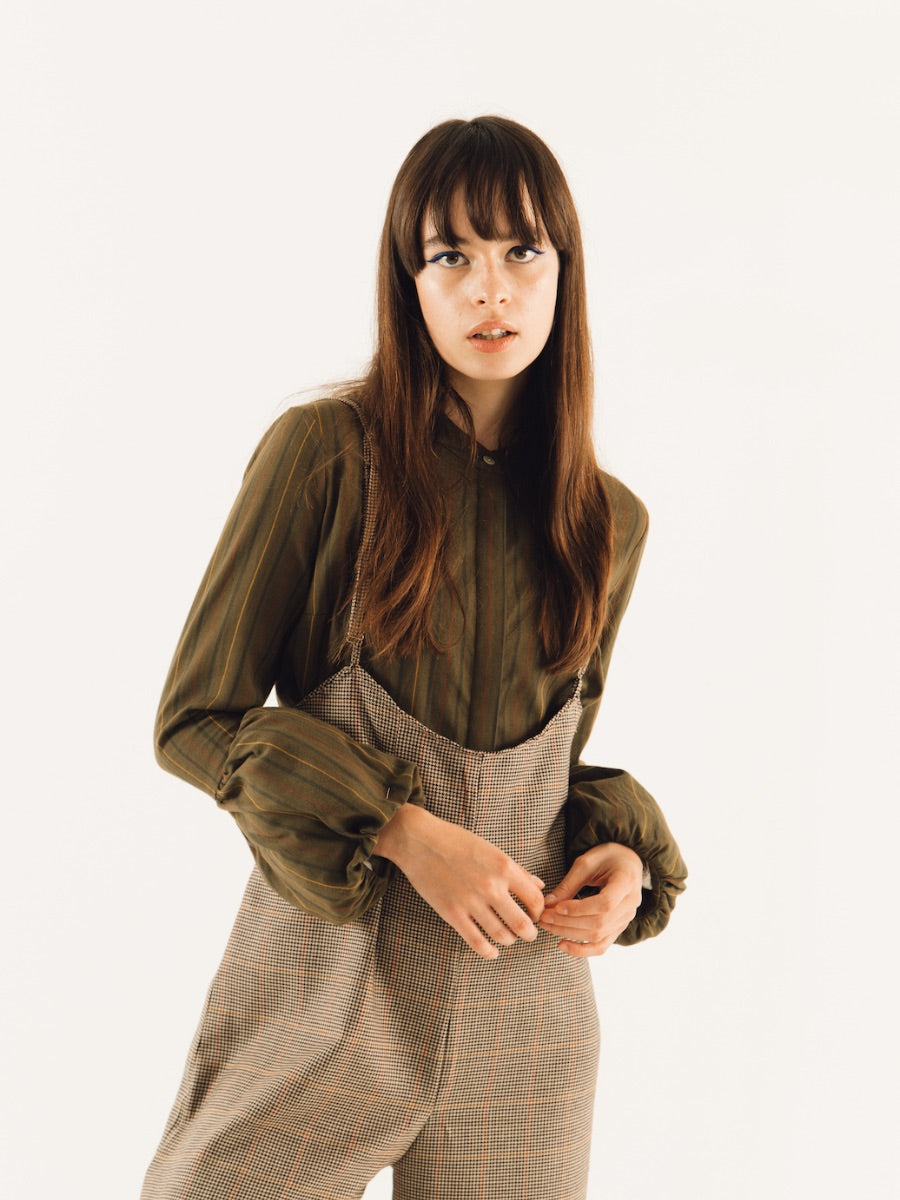 Fanfare Volume Cuff Top Dark Green Long Sleeved Stripe Top