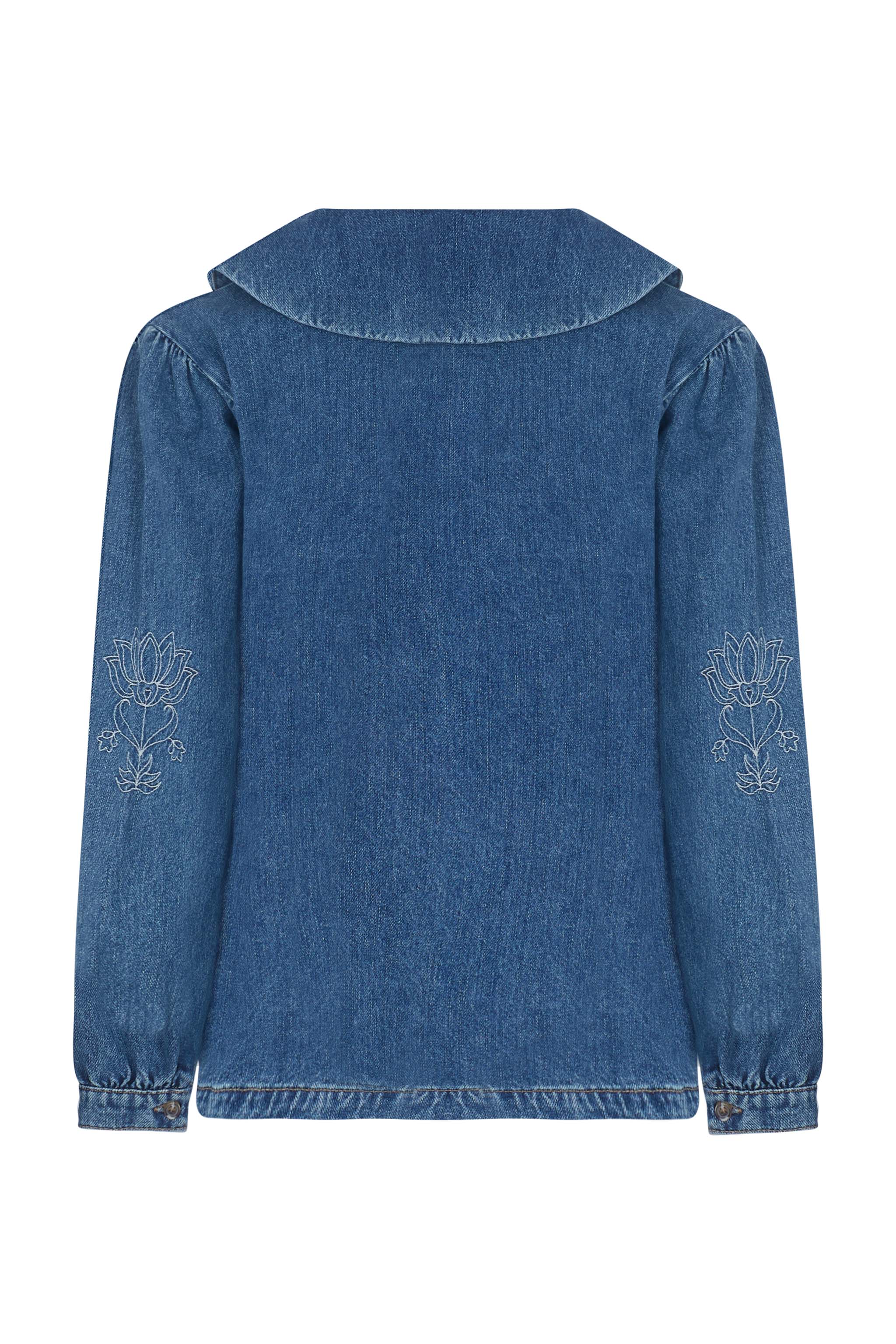 Neve Flower-Embroidered Denim Jacket in Pasadena - seventy + mochi