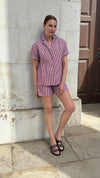 Frances Cuban Shirt in Berry Red Stripe Cotton by Saywood