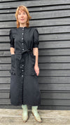 Rosa Puff Sleeve Shirtdress, Black Japanese Denim