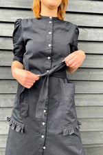 Rosa Puff Sleeve Shirtdress, Black Japanese Denim