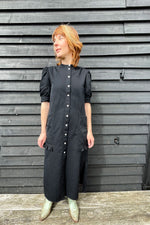 Rosa Puff Sleeve Shirtdress, Black Japanese Denim