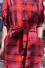 Rosa Puff Sleeve Shirtdress, Pink Coral Tartan Check