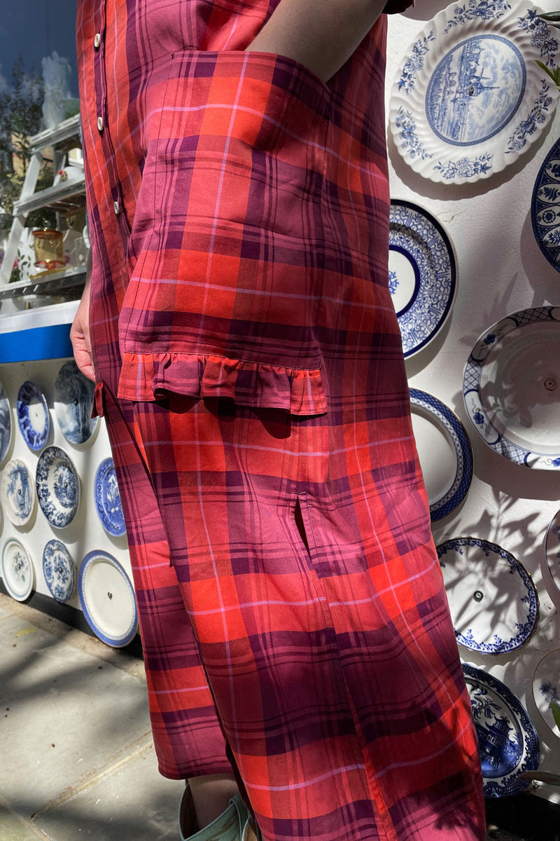 Rosa Puff Sleeve Shirtdress, Pink Coral Tartan Check