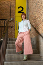 Amelia Wide Leg Trouser in Soft Pink Cotton Corduroy by Saywood