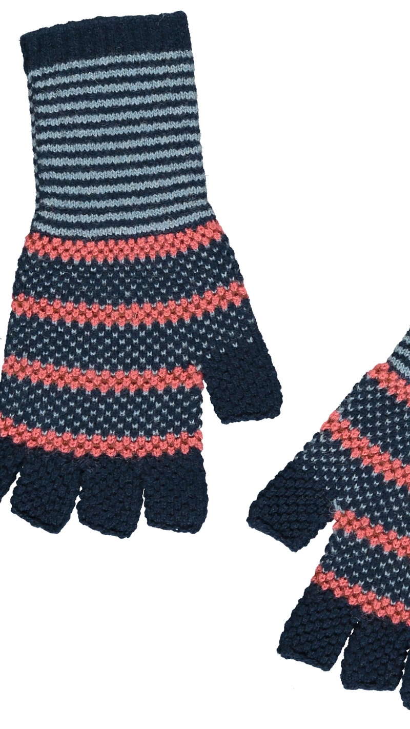Tuck Stitch Fingerless Gloves In Teal And Coral