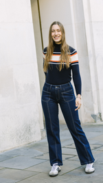 Cashmere Mix High Neck Jumper in Navy/Cream/Orange Stripe by Mirla Beane