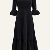 Victoria Round Neck Corduroy Midi Dress in Black