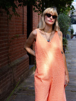 Seersucker Neon Orange Culotte Jumpsuit by Wild Clouds