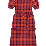 Rosa Puff Sleeve Shirtdress, Pink Coral Tartan Check