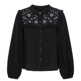 Yuka Ruffle Blouse in Black
